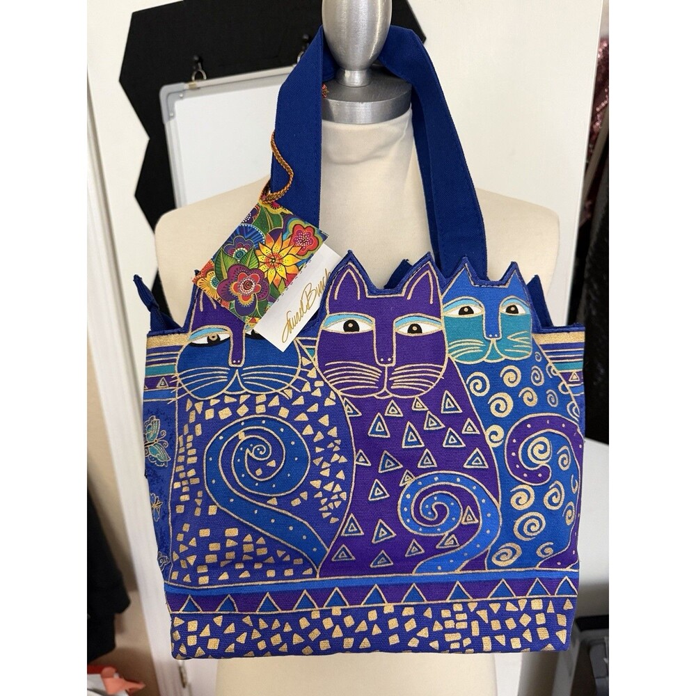 Laurel Burch Indigo Cats Cutout Shoulder Tote Bag NEW with tags